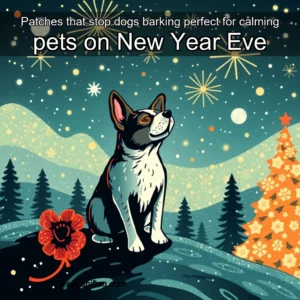 Artistic representation for Patches that stop dogs barking perfect for calming pets on New Year Eve
