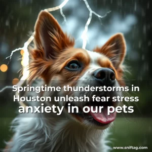 Artistic representation for Springtime thunderstorms in Houston unleash fear stress anxiety in our pets