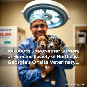 Artistic representation for 100,000th Spay/Neuter Surgery at Humane Society of Northeast Georgia’s Onsite Veterinary Center